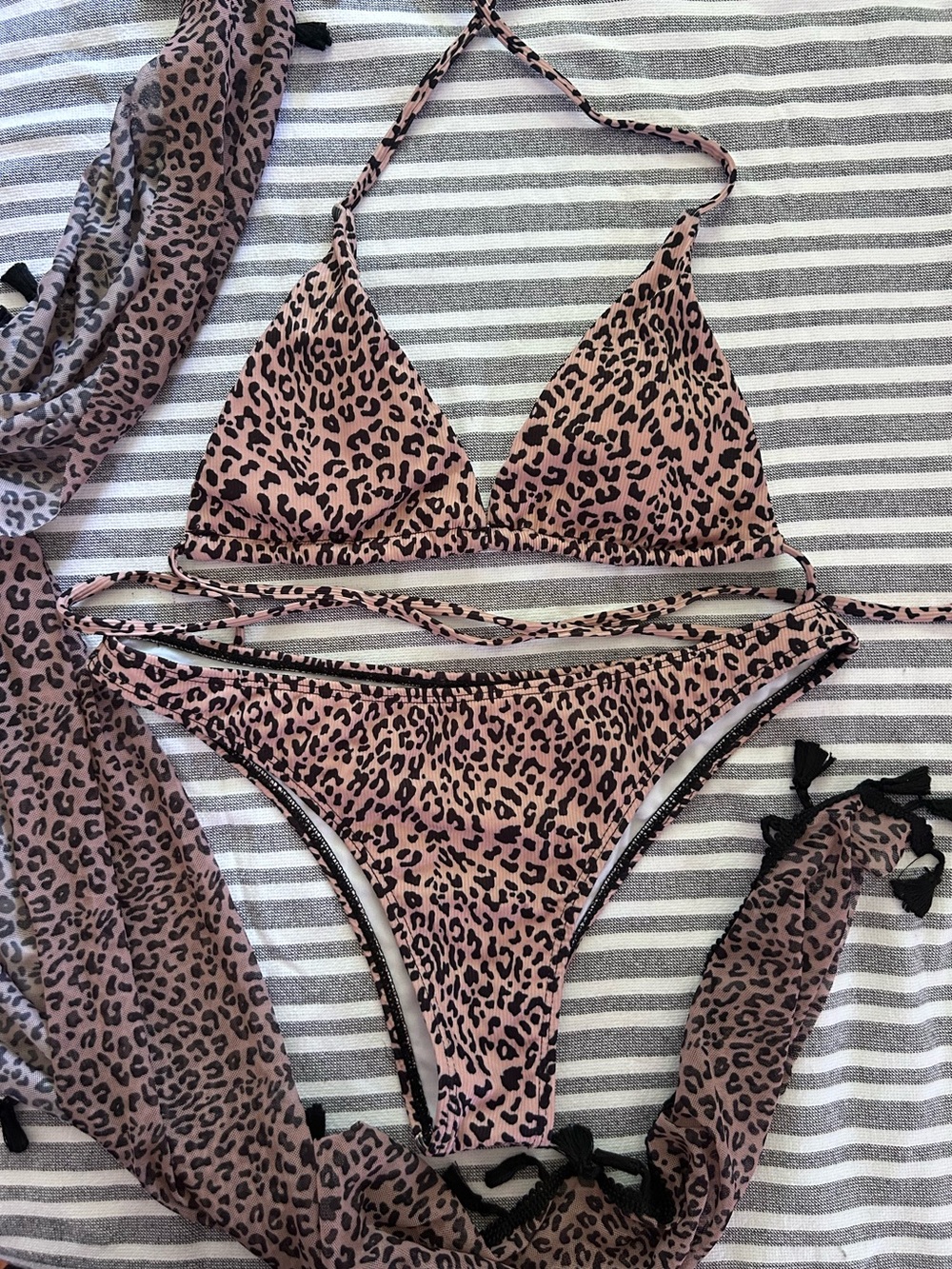 FINAL SALE NWOT Sexy Leopard Print Triangle Bikini Set - tan and black